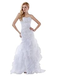 Sweetheart Organza Mermaid Sequined Lace-Up Applique Wedding Dress 