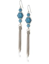 The SAK Stone Tassle Linear Amazonite Drop Earrings