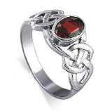 Sterling Silver Oval Shaped Garnet Cubic Zirconia Celtic Knot Polished Finish 7mm Wide Band Ring Size 6, 7, 8, 9