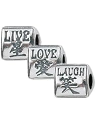 Zable Live Love Laugh Chinese Symbols Inspired Faith Religion Talking Sterling Silver Charm