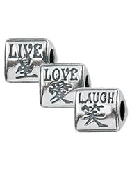Genuine Zable (TM) Product. 925 Sterling Silver "Live, Love, Laugh" English / Chinese Symbols Charm. 100% Satisfaction Guaranteed.