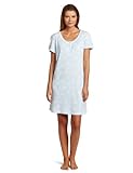 White Orchid Women's Short Sleeve Henley Sleep Shirt, Blue Ditsy, Large