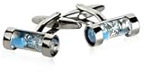 Sand Timer Hourglass Cufflinks With Blue Sand With Presentation Box
