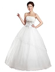Plus Size Strapless Lace-Up Backless Crystal Beaded Sleeveless  Floor Length Tulle  Ball Gown Wedding Dress 