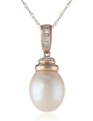10k Rose Gold Cultured Freshwater Cultured Pearl and Diamond Pendant Necklace (0.1 cttw, GH Color, I2-I3 Clarity), 17"