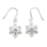 Small Snowflake with Blue Crystal Earrings on French Wire