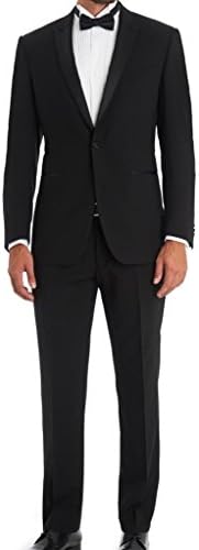 AMORSTORE Men's Tailored Fit Black Satin Peak Lapel Dresswear Jacket with Pants XXXXX-L