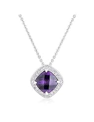 Alexander James White Gold Rhodium Bonded Classic Fashion Pendant with Purple Center Stone and Clear Accent Cubic Zirconia in Silvertone Chain Included