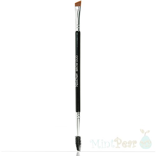 Eyebrow Duo Angled Brush &amp; Spoolie for Eyeshadow, Eyeliner by MintPear ★ Best Selling Cosmetic Tool Used To Apply Brow Gel, Powder ★Hard Wood and Copper furrel ★Pack 2