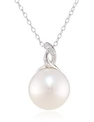 Sterling Sliver 12.0-12.5mm Freshwater Cultured Pearl and Diamond Pendant Necklace (0.03 cttw, G-H Color, I2-I3 Clarity), 18"