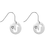 Sterling Silver Stencil Initial J Disc Drop Earrings