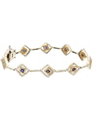 14K Two Tone Gold Diamond and Sapphire Fancy Link Bracelet