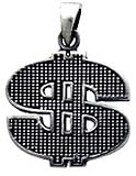 Bling Money Dollar Sign Silver Tone Pewter Pendant Necklace