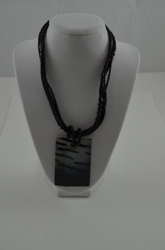 Necklace SQ Shell Pendant with beads Zebra Design BLK/GRY3 exten