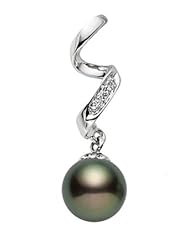 PremiumPearl 7.5-8mm Dark Black Freshwater Pearl Pendant AAA Quality 14K White Gold