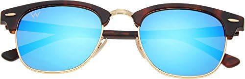 Wsunglass W955 1145 mirror lens Classic Clubmaster Sunglasses (Tortoise Frame/Blue Mirror Lens, 51mm)