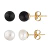 Gold-Plated Brass Black Onyx and White Freshwater Cultured Pearl Earrings Set (5.5-6mm)