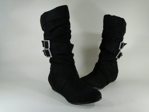 New Black 2 Buckle Boots #L20