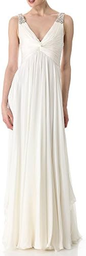 GOSSIPY Sexy Deep V Neck Chiffon Beading Long Wedding Dress Ivory, 6