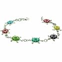 Sterling Silver Multi color Enamel Turtle Bracelet