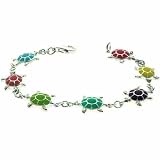 Sterling Silver Multi color Enamel Turtle Bracelet