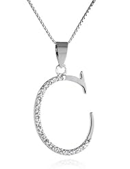 Sterling Silver Cubic Zirconia "C" Initial Chain Pendant Necklace, 18"