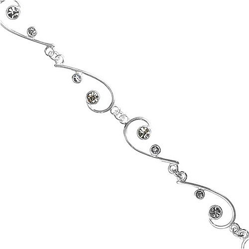 Sterling Silver Black Diamond Crystal Swirl Bracelet 7.25in
