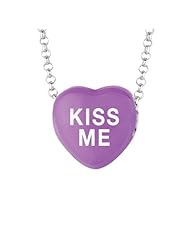 Sterling Silver 12mm Purple enamel Sweethearts KISS ME Heart Pendant