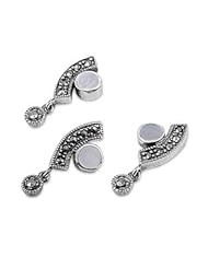 Sterling Silver Mother of Pearl Irregular Fancy Marcasite Earring Pendant Set