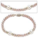Pink and White Pearl with 14k Gold Cut Beads Bracelet