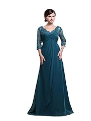 V-neck Lace Chiffon Off the Shoulder Mother-of-the-Bride Dress 