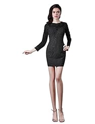 Long Sleeves Cocktail Satin/Tulle Jeweled Lace Sheer Sheath Evening Dress/Homecoming Dress/Bridesmaid Dress 