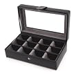 Executive Style Black Leather Cufflink Box Case-Holds 12 Cufflinks