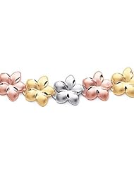 Tricolor 14K Pink, White & Yellow Gold Metal Mold Plumeria Flowers Bracelet