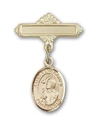 14K Gold Baby Badge with St. Rene Goupil Charm and Polished Badge Pin