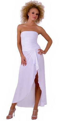 Sexy Long Sophisticated Formal Prom Suitable Tube Dress with Draped Hem from Hot Fash Dresses - EMPRESS TUBE White