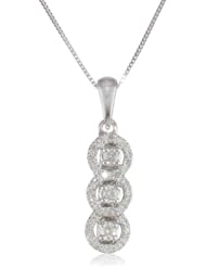 10k White Gold 1/5 Cttw Diamond 3-Stone Pendant Necklace, 18"