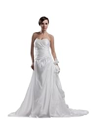 A-line Strapless Satin Spring Fall Winter Beaded Lace-Up Applique Pleated  Sweetheart  Dress with a Chapel Train  With a Bow(s)