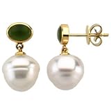 14K Yellow or White Gold Paspaley South Sea Cultured Pearl and Jade Earrings - Various Sizes