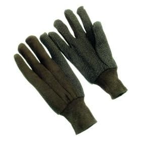 6 Pairs of PVC Dot Brown Jersey, knit wrist, Large