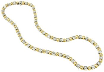 Ladies Bezel Set Round and Princess Cut Diamond Necklace 16 Diamond 8.53cttw
