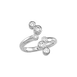 14K White Gold Bezel Set Cubic Zirconia (Created) Right Hand Ring