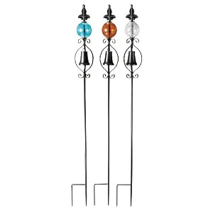CBK Ltd 56-Inch H Garden Stakes with Crackle Glass globes and Fleur de Lis Toppers, Set of... by 