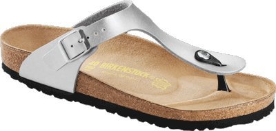 BIRKENSTOCK Gizeh Damen Sandalen Birko-Flor, Silber, Gr&ouml;&szlig;e 38 mit schmalem Fu&szlig;bett
