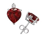5mm Heart Garnet and Diamond Stud Earrings in 14K White Gold