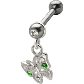 Spring Green CZ Butterfly Dangle - 925 Sterling Silver Cartilage Piercing Earrings for Helix or Tragus