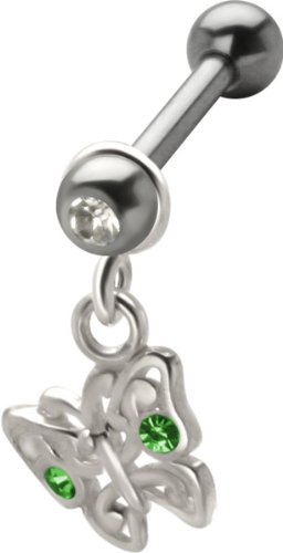 Spring Green CZ Butterfly Dangle - 925 Sterling Silver Cartilage Piercing Earrings for Helix or Tragus