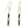 Black Spinel Gemstone and Gold Vermeil Bead Dangle Earrings, #7818