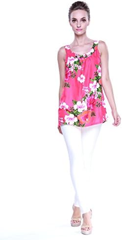 Aloha Fashion Women's Hawaiian Floral Tank Top in Hot Pink with Panel Floral 2XL