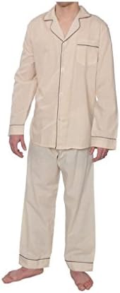 Ten West apparel mens cotton yarn dyed long sleeve long leg pajamas set in solid colors Beige-Large